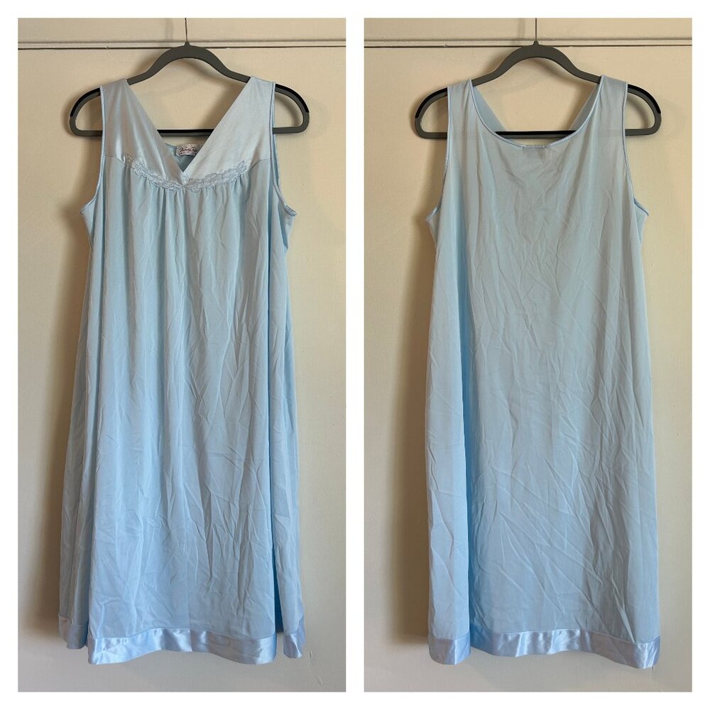 Vintage Vanity Fair Womens Large Nightgown Baby Blue Nylon USA Made